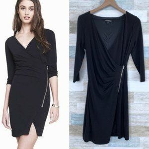 Express Black Asymmetric Zip Faux Wrap Dress (size small)